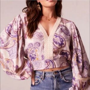 Band of the free band of gypsies Lavender Paisley V-Neck Embroidered Peasant Top
